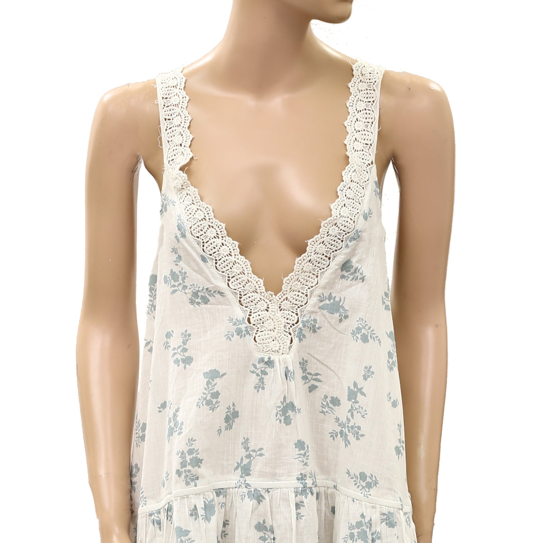 By Anthropologie Embroidered-Trim V-Neck Mini Sleep Dress