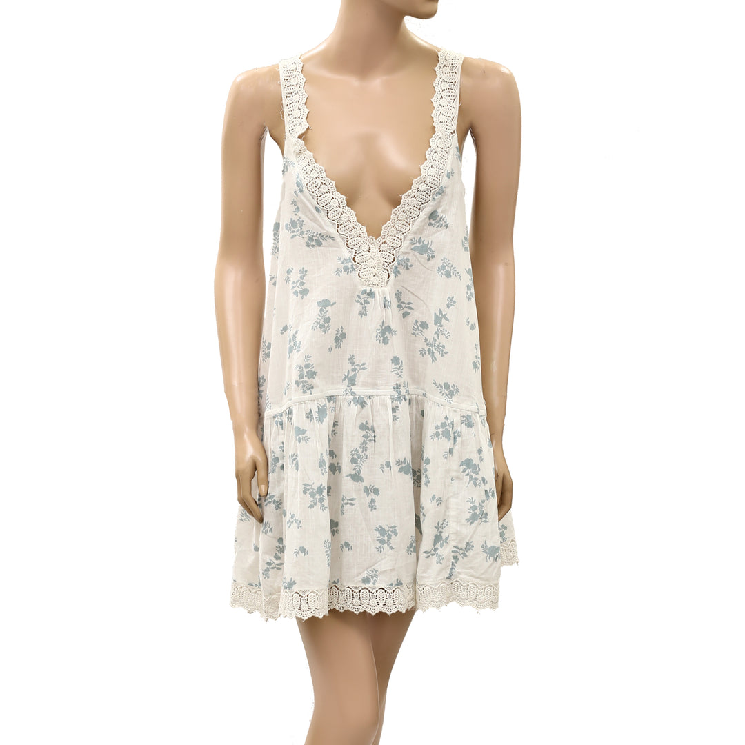 By Anthropologie Embroidered-Trim V-Neck Mini Sleep Dress