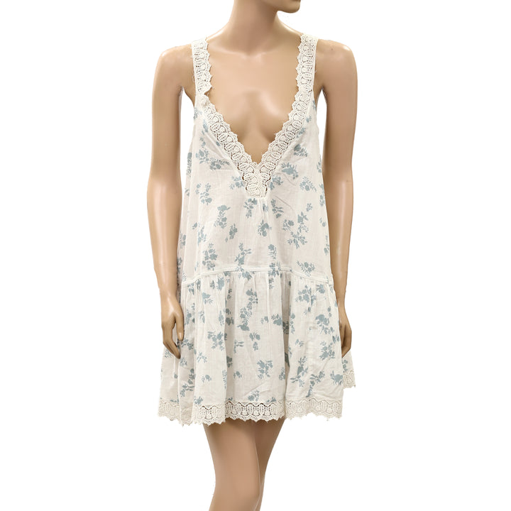 By Anthropologie Embroidered-Trim V-Neck Mini Sleep Dress