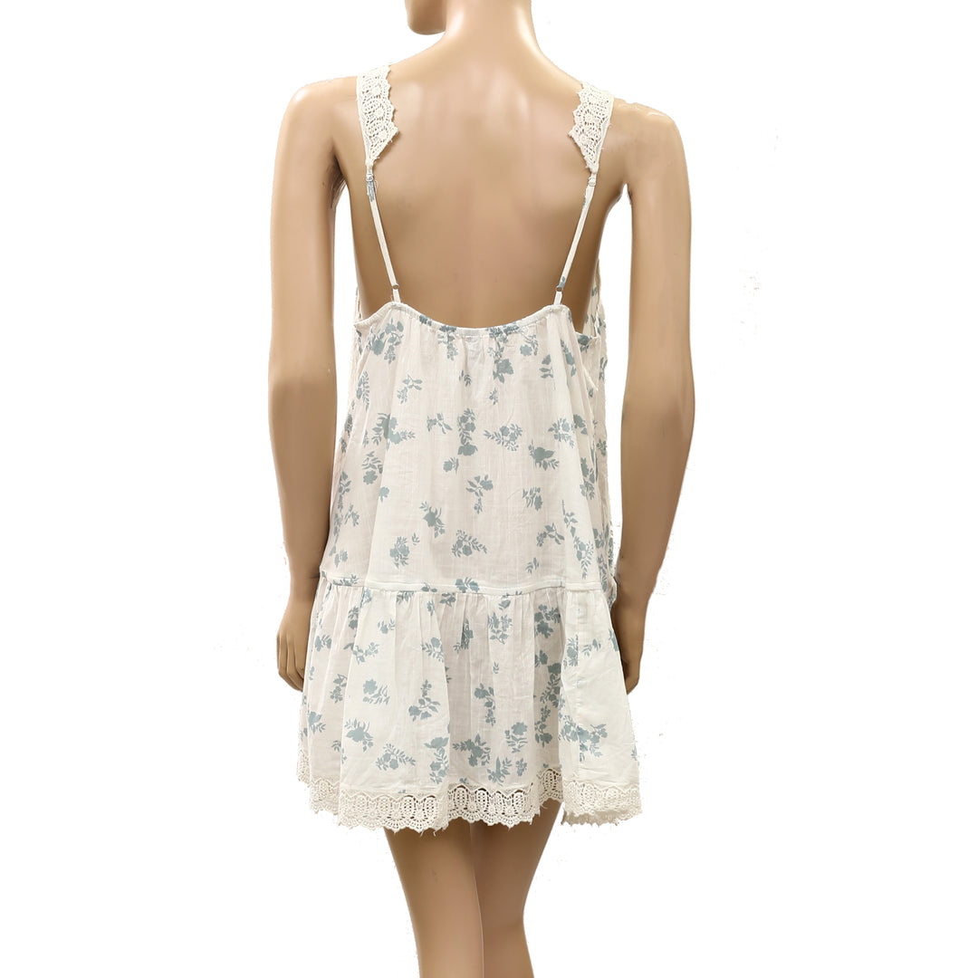 By Anthropologie Embroidered-Trim V-Neck Mini Sleep Dress