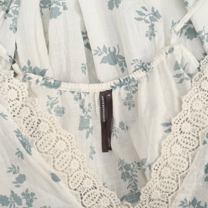By Anthropologie Embroidered-Trim V-Neck Mini Sleep Dress