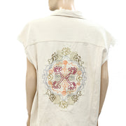 Pilcro Anthropologie Embroidered Denim Vest Jacket Top