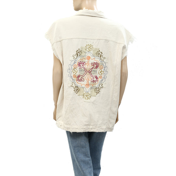 Pilcro Anthropologie Embroidered Denim Vest Jacket Top