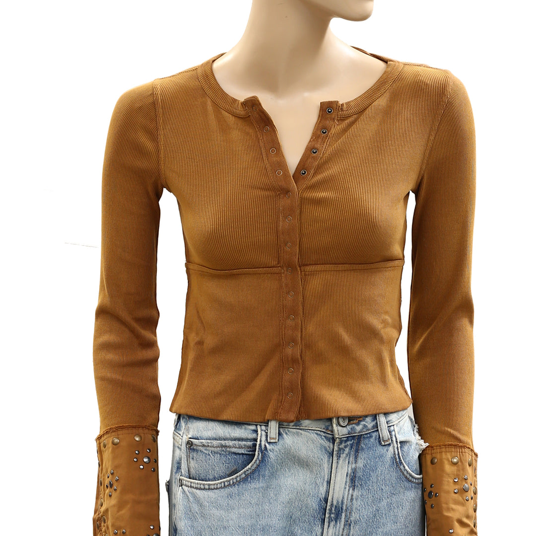 Free People We The Free Night Belle Cuff Cropped Blouse Top