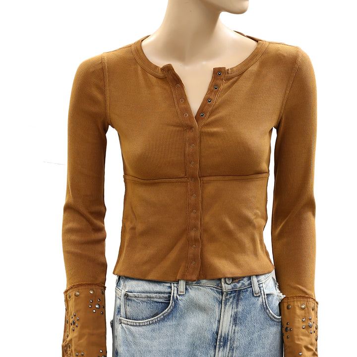 Free People We The Free Night Belle Cuff Cropped Blouse Top