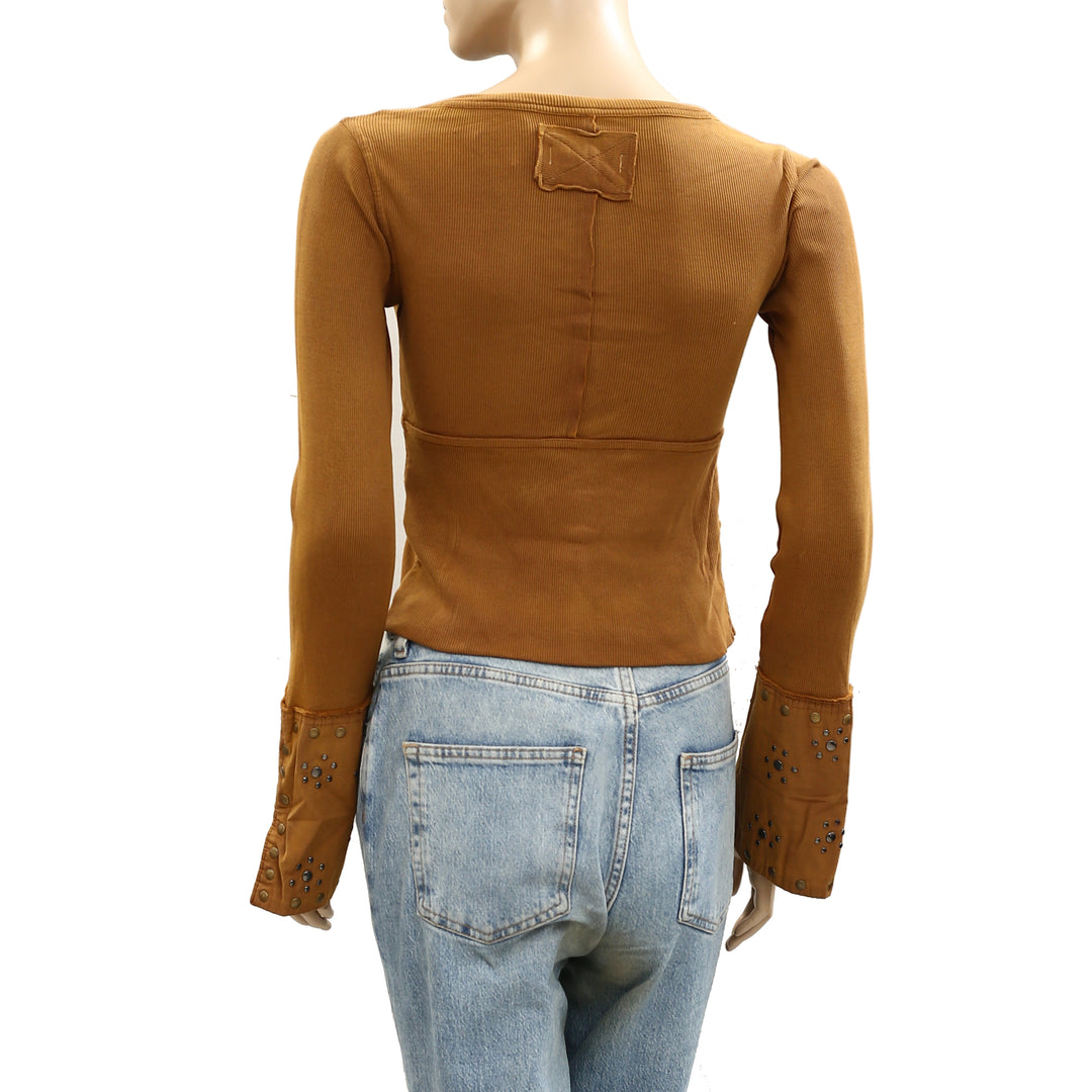 Free People We The Free Night Belle Cuff Cropped Blouse Top