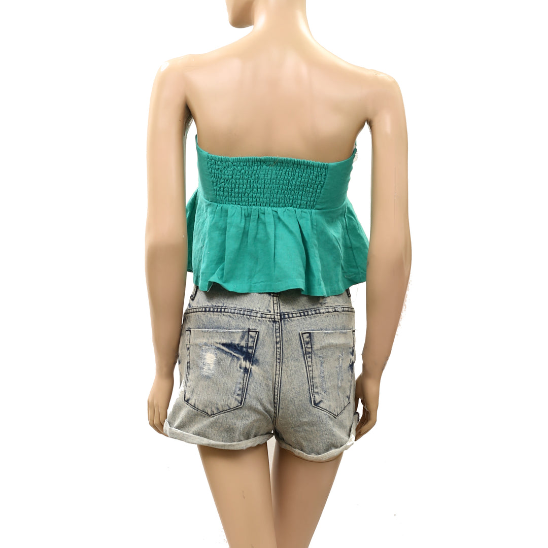 Free People Free-Est Lunasol Cotton-Linen Cropped Blouse Top