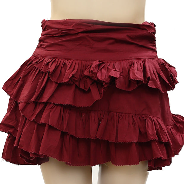 Love The Label Anthropologie Solid Ruffle Tiered Mini Skirt S