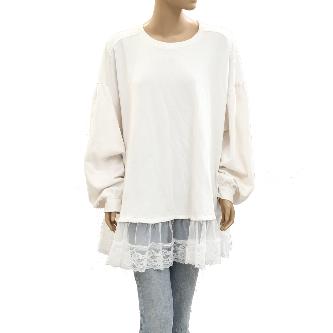 By Anthropologie Tulle-Hem Pullover Sweatshirt Top
