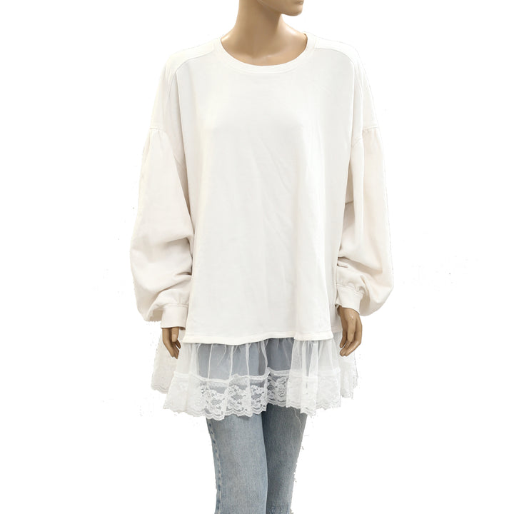 By Anthropologie Tulle-Hem Pullover Sweatshirt Top