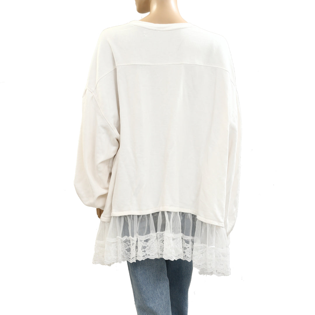 By Anthropologie Tulle-Hem Pullover Sweatshirt Top