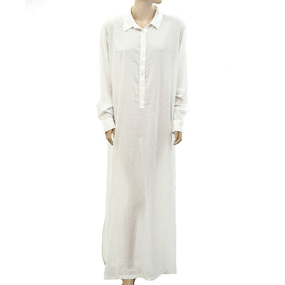 Nili Lotan Solid Long Sleeve Cotton Long Maxi Dress