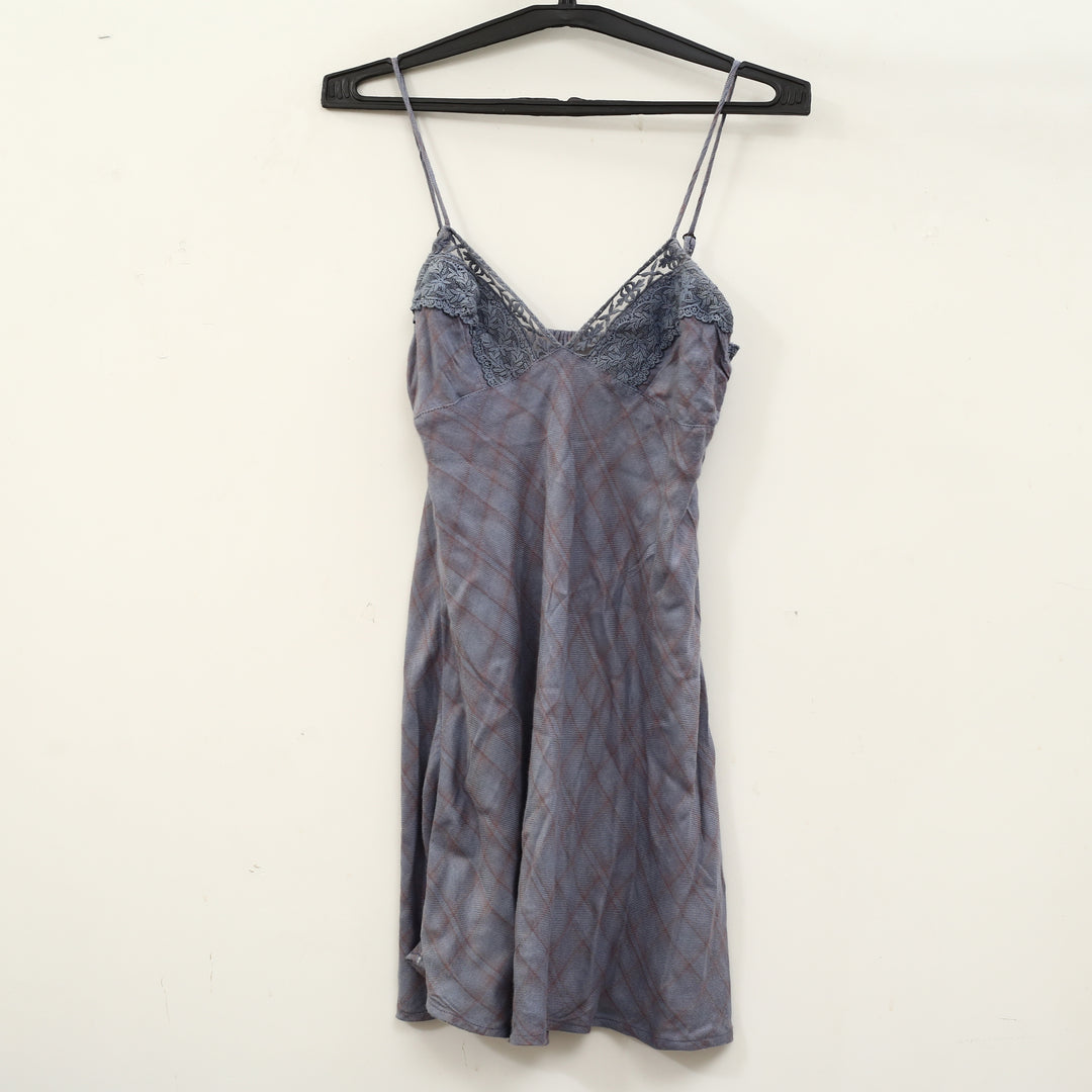 Free People Mini Slip Dress Lace Embroidered Smocked Plaid Printed
