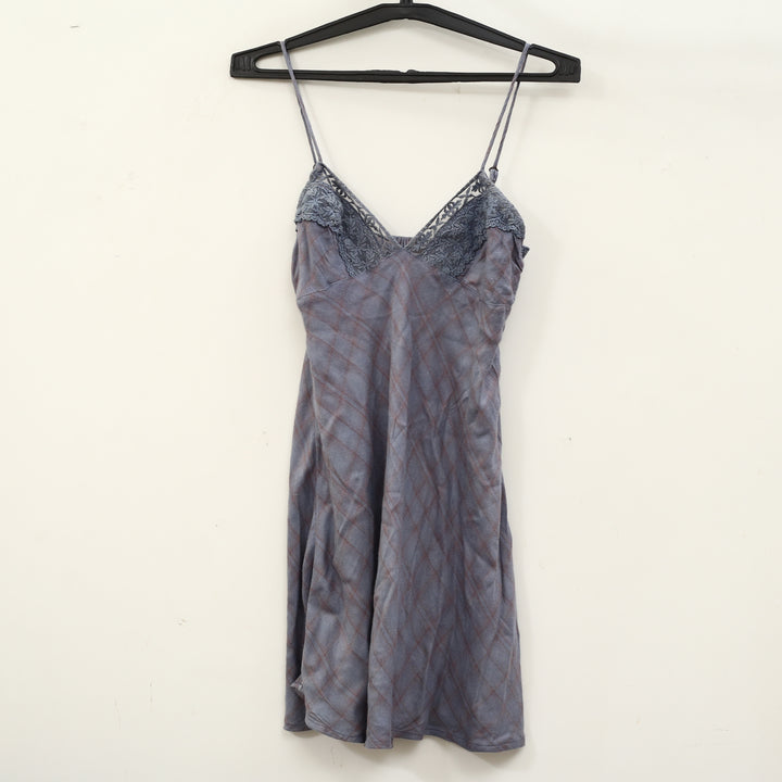 Free People Mini Slip Dress Lace Embroidered Smocked Plaid Printed