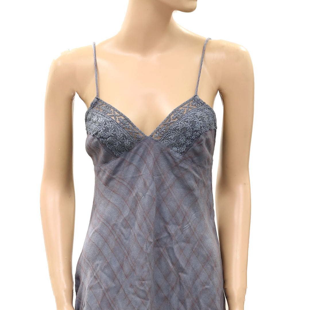 Free People Mini Slip Dress Lace Embroidered Smocked Plaid Printed