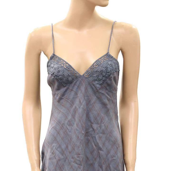 Free People Mini Slip Dress Lace Embroidered Smocked Plaid Printed