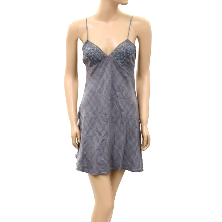 Free People Mini Slip Dress Lace Embroidered Smocked Plaid Printed