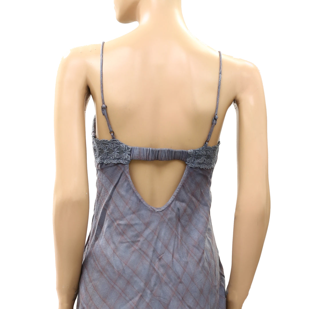 Free People Mini Slip Dress Lace Embroidered Smocked Plaid Printed