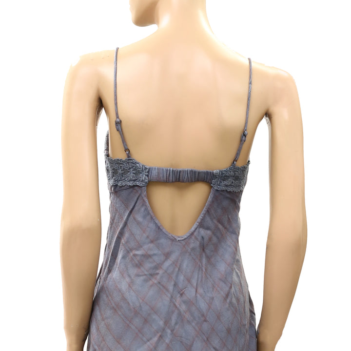 Free People Mini Slip Dress Lace Embroidered Smocked Plaid Printed