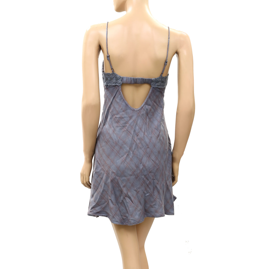 Free People Mini Slip Dress Lace Embroidered Smocked Plaid Printed
