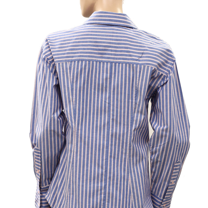 Maeve Anthropologie Embroidered Long-Sleeve Striped Buttondown Shirt