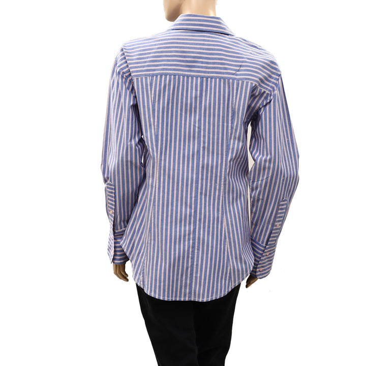 Maeve Anthropologie Embroidered Long-Sleeve Striped Buttondown Shirt