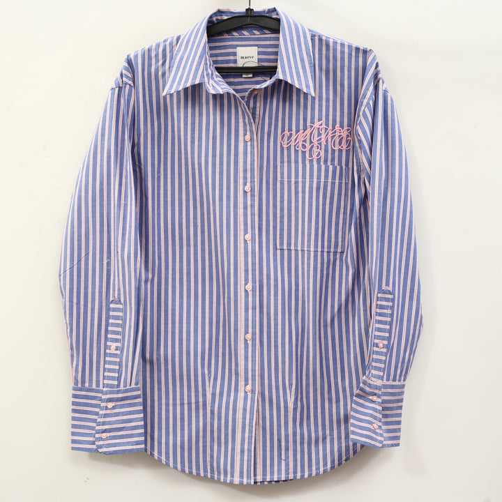 Maeve Anthropologie Embroidered Long-Sleeve Striped Buttondown Shirt
