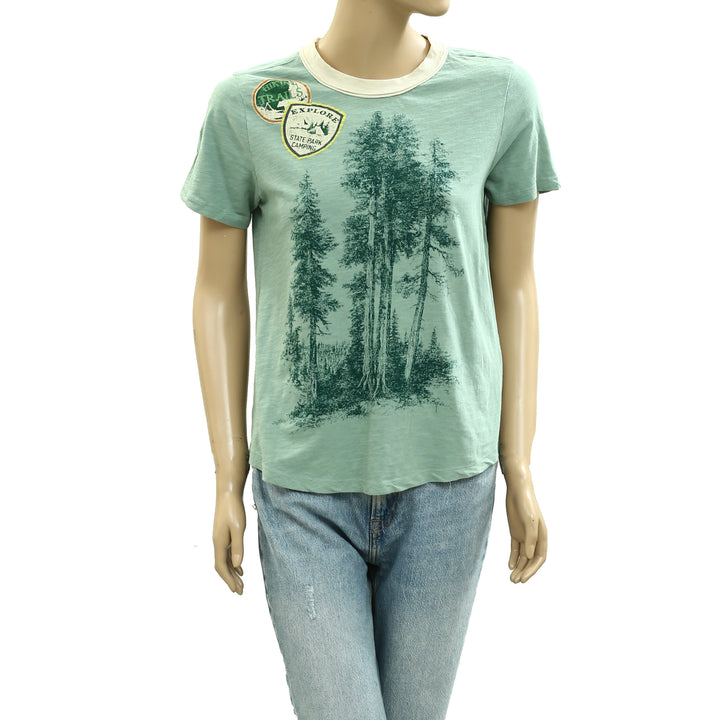 Anthropologie Pilcro Cotton Graphic Ringer Tee Blouse Top