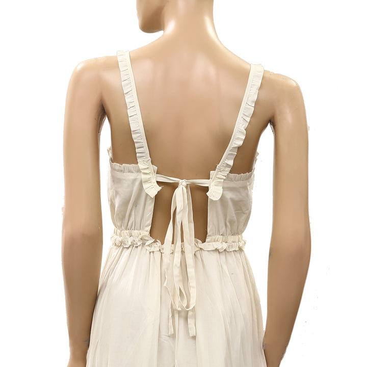 Free People Maxi Dress Smocked Ruffle Floral Lace Sleeveless Cotton