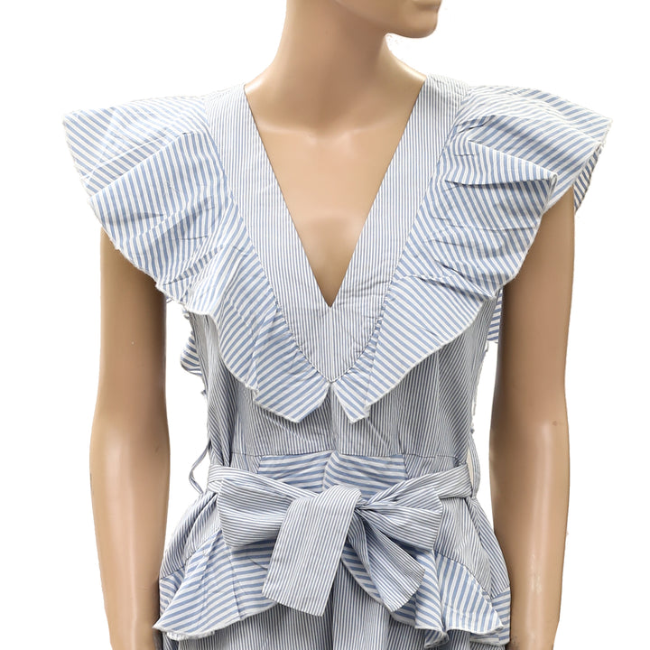 Anthropologie Mini Dress Ruffle Flutter Sleeves Striped Printed Cotton