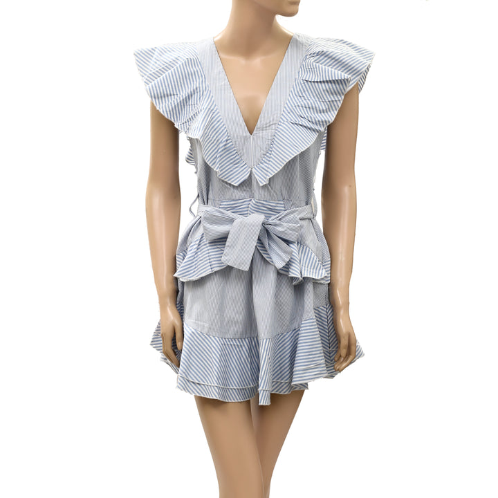Anthropologie Mini Dress Ruffle Flutter Sleeves Striped Printed Cotton