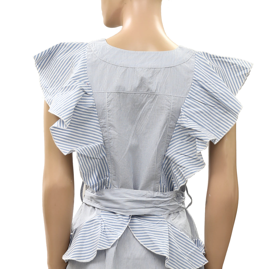 Anthropologie Mini Dress Ruffle Flutter Sleeves Striped Printed Cotton