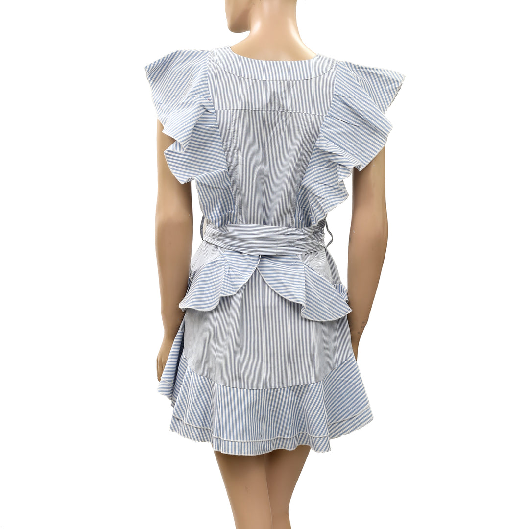 Anthropologie Mini Dress Ruffle Flutter Sleeves Striped Printed Cotton