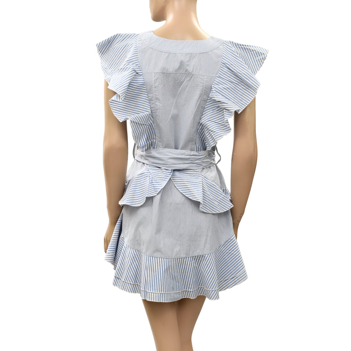 Anthropologie Mini Dress Ruffle Flutter Sleeves Striped Printed Cotton