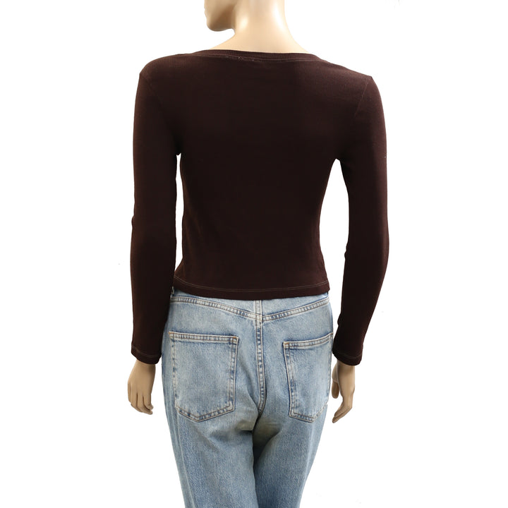 Free People Floral Embroidered Cardi Blouse Top