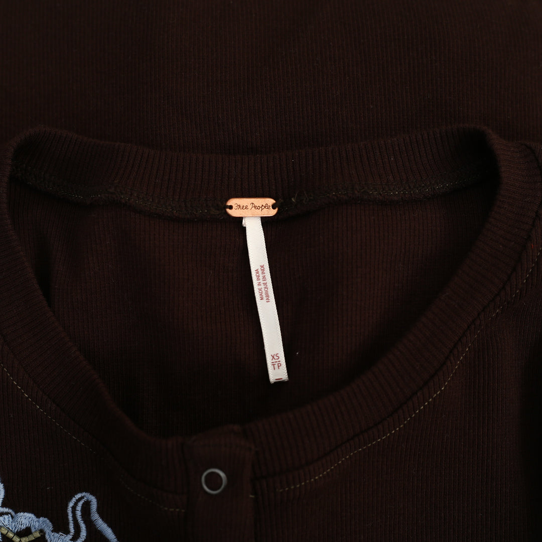 Free People Floral Embroidered Cardi Blouse Top