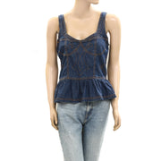 Anthropologie Pilcro Embroidered Peplum Corset Denim Tank Top