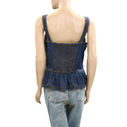 Anthropologie Pilcro Embroidered Peplum Corset Denim Tank Top