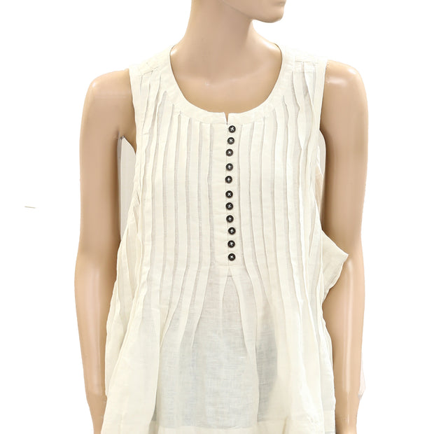 Anthropologie The Lottie Pleated Linen Tank Blosue Top