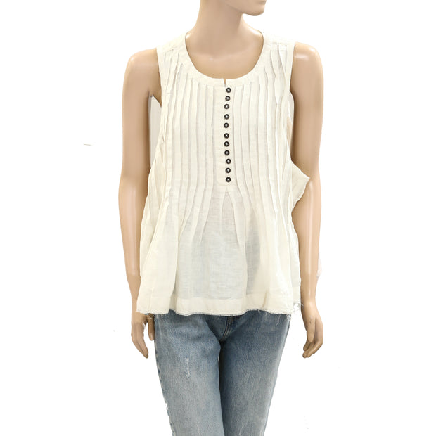 Anthropologie The Lottie Pleated Linen Tank Blosue Top