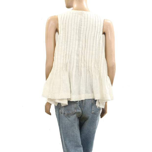 Anthropologie The Lottie Pleated Linen Tank Blosue Top