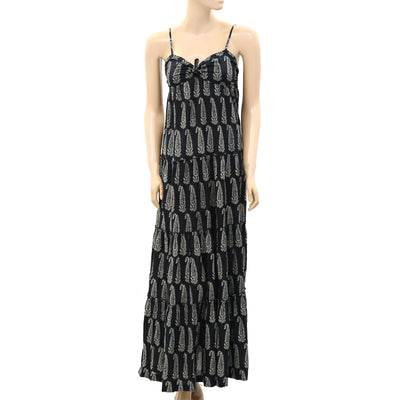 Denim & Supply Paisley Printed Tiered Black Maxi Dress