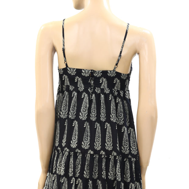 Denim & Supply Paisley Printed Tiered Black Maxi Dress