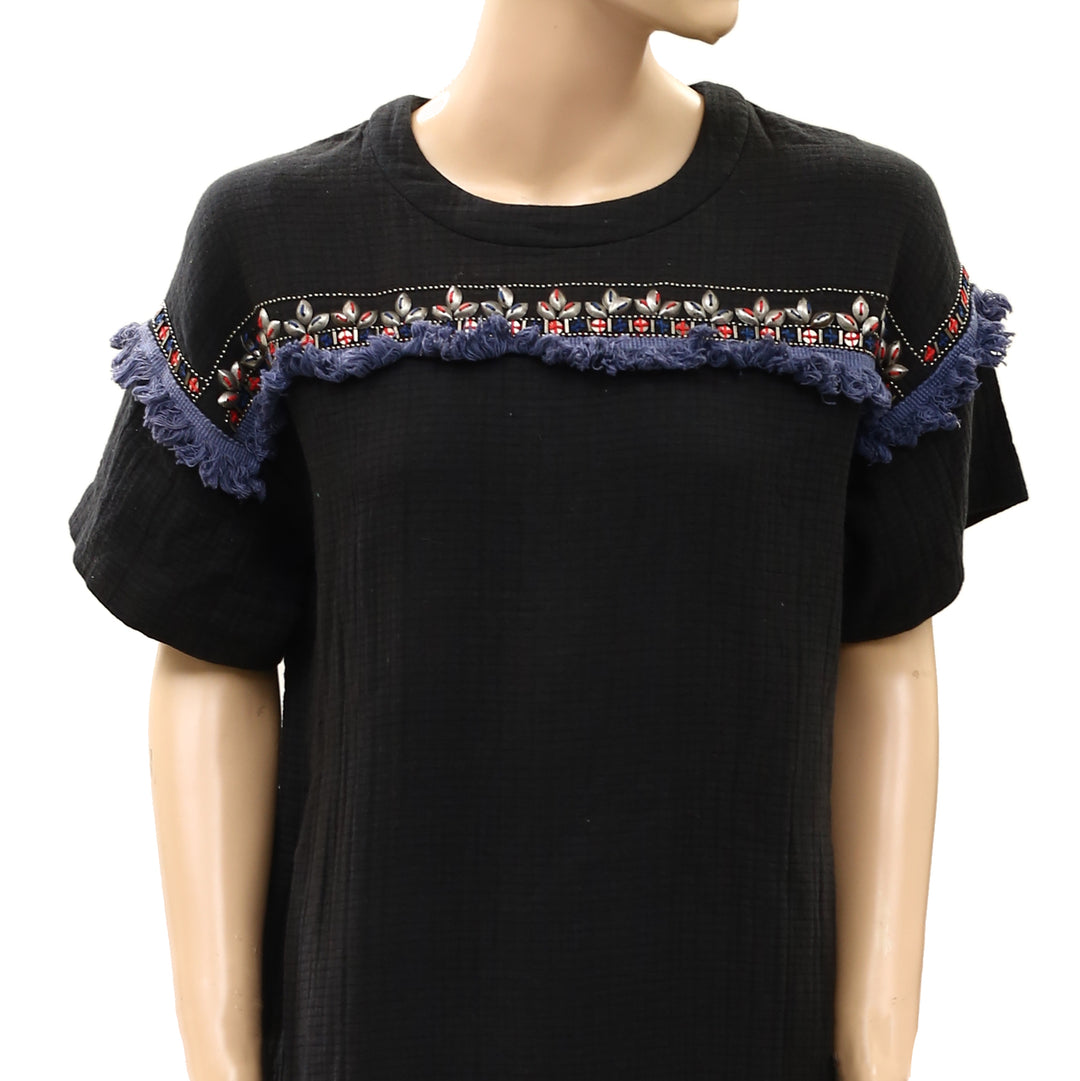 Madewell Women's Shift Mini Dress Embellished Short Sleeves
