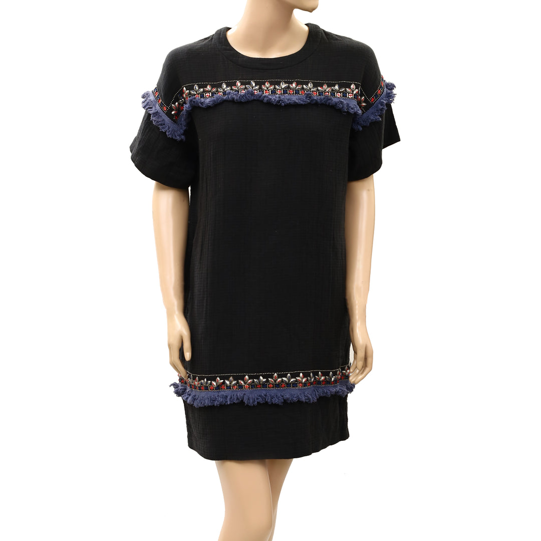 Madewell Women's Shift Mini Dress Embellished Short Sleeves
