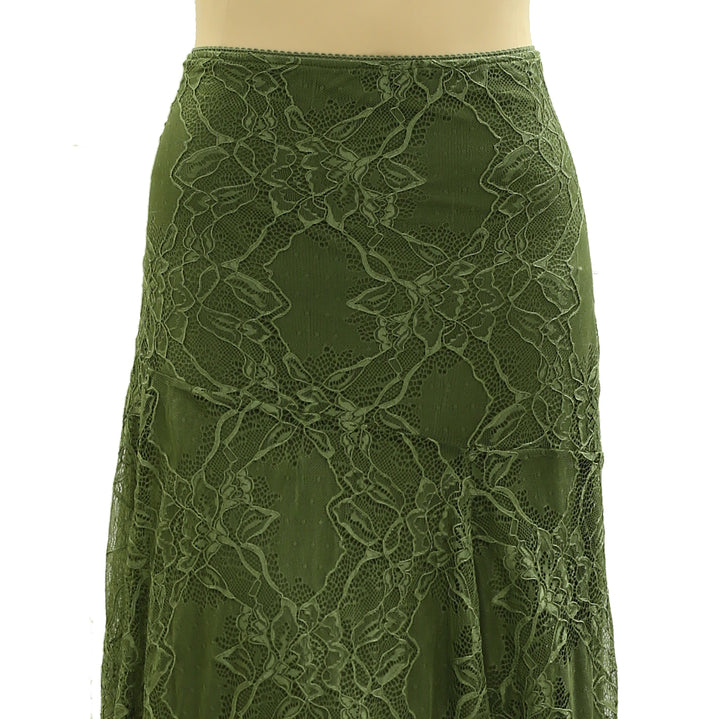 By Anthropologie Asymmetrical Drop-Waist Lace Midi Skirt