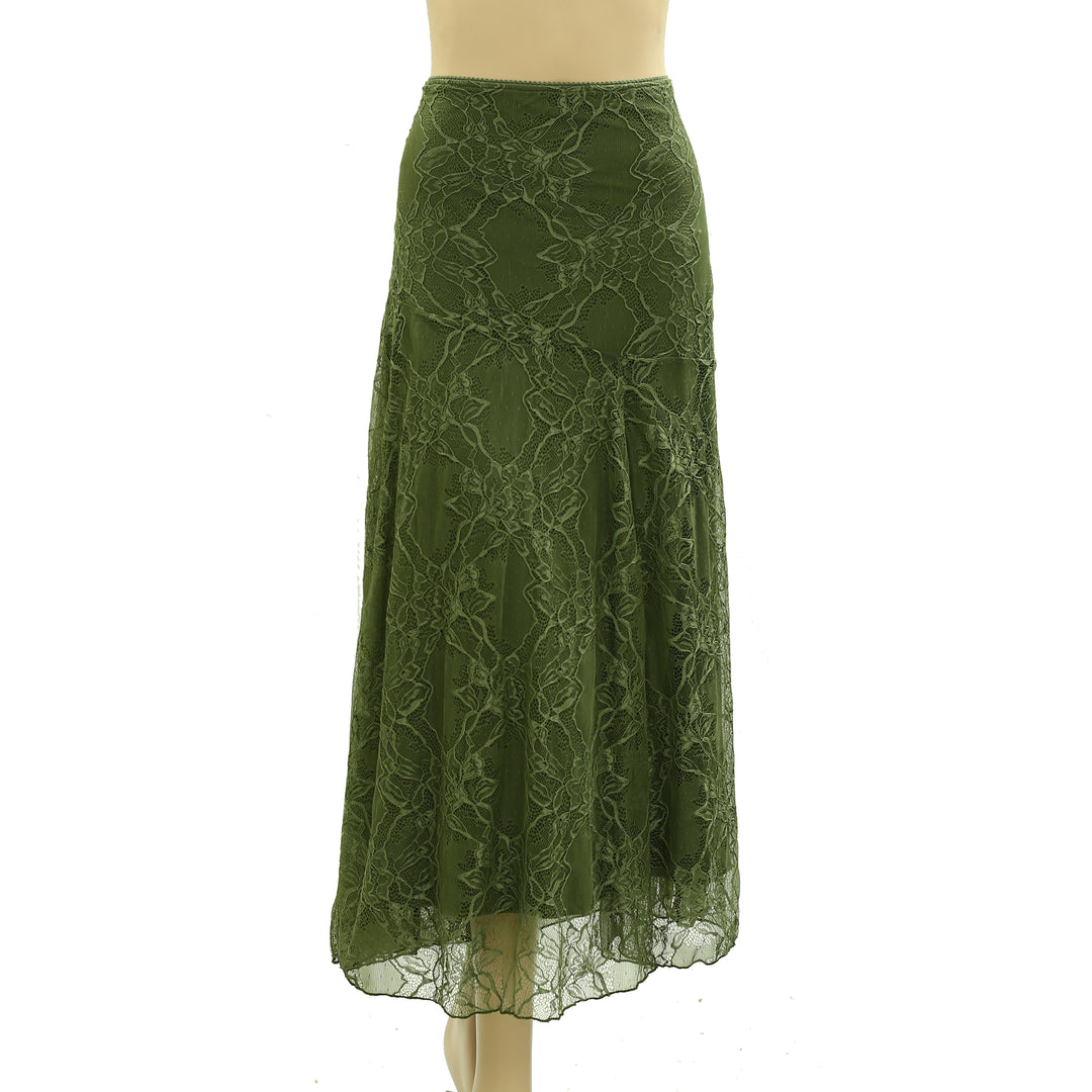 By Anthropologie Asymmetrical Drop-Waist Lace Midi Skirt