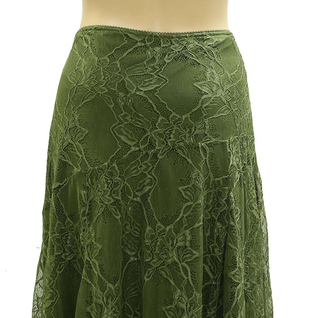 By Anthropologie Asymmetrical Drop-Waist Lace Midi Skirt