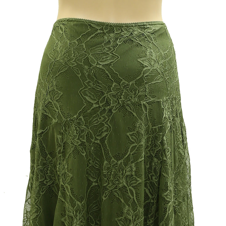 By Anthropologie Asymmetrical Drop-Waist Lace Midi Skirt