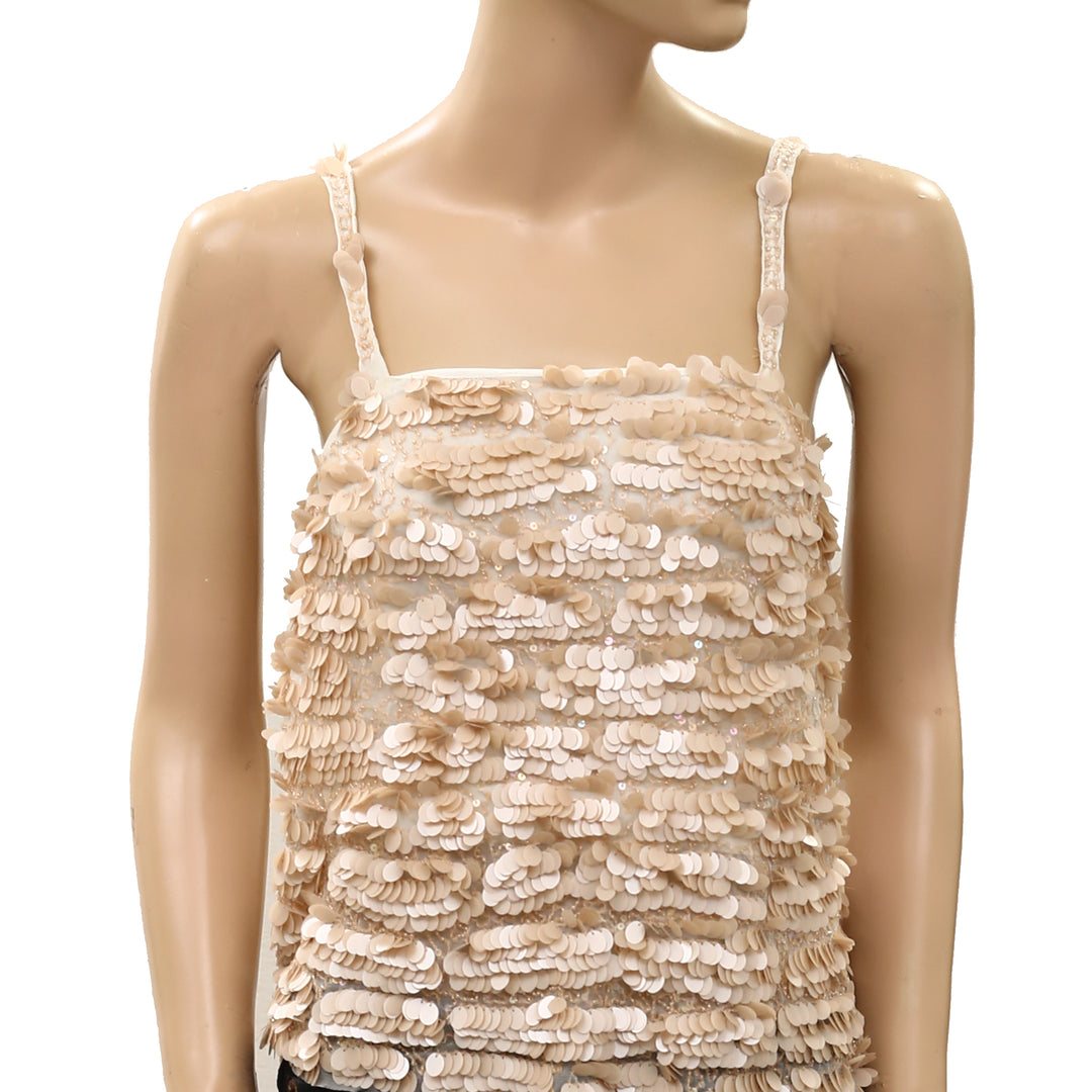 Free People Sequin Embellished Beaded Tank Blouse Top